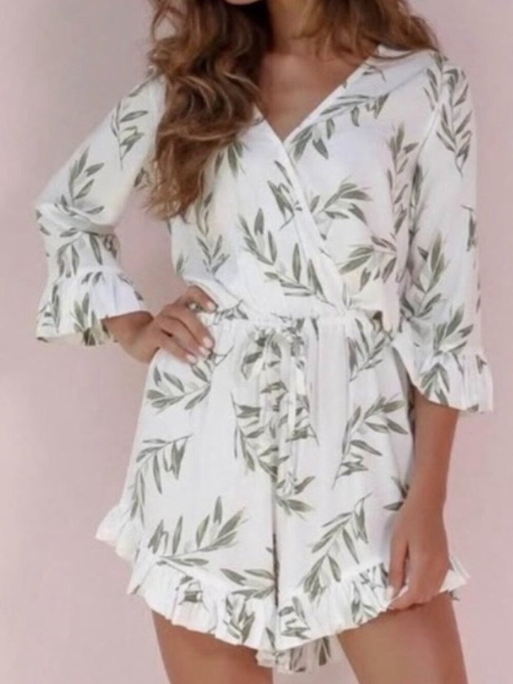 Piyama Olive Branch Ruffle Sleeve Lightweight Sleep Lounge Romper Women's size M